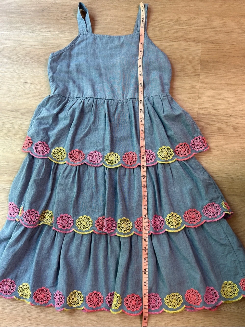 Old Navy Sleeveless Blue Tiered Eyelet Dress with Ruffles for Girls Size L 10-12